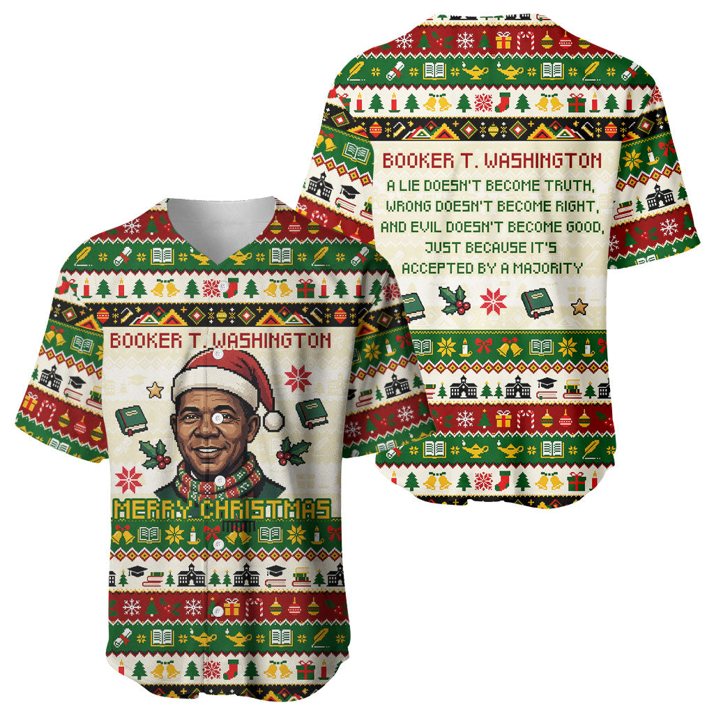 Booker T. Washington Christmas Santa Baseball Jersey Black History Ugly Pixel Pattern