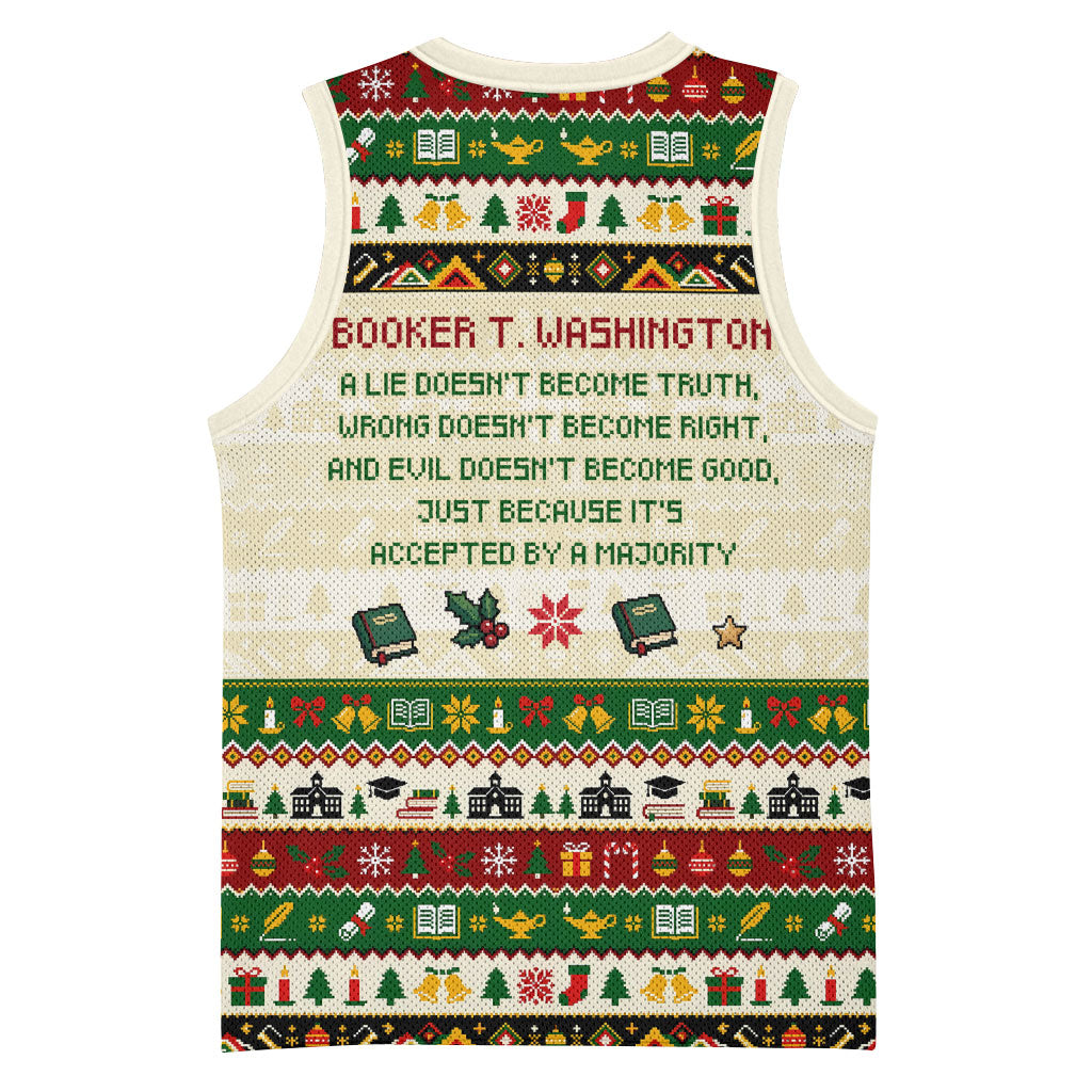 Booker T. Washington Christmas Santa Basketball Jersey Black History Ugly Pixel Pattern