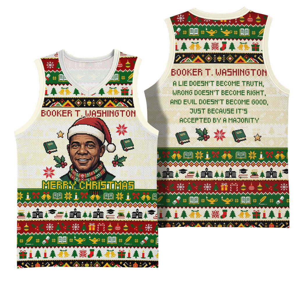 Booker T. Washington Christmas Santa Basketball Jersey Black History Ugly Pixel Pattern