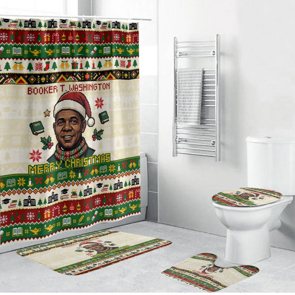 Booker T. Washington Christmas Santa Bathroom Set Black History Ugly Pixel Pattern