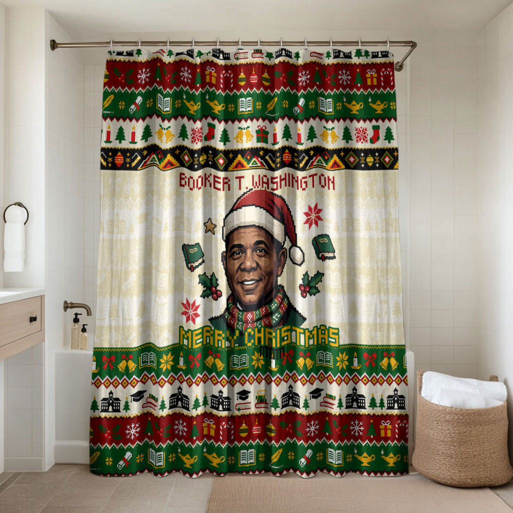 Booker T. Washington Christmas Santa Bathroom Set Black History Ugly Pixel Pattern