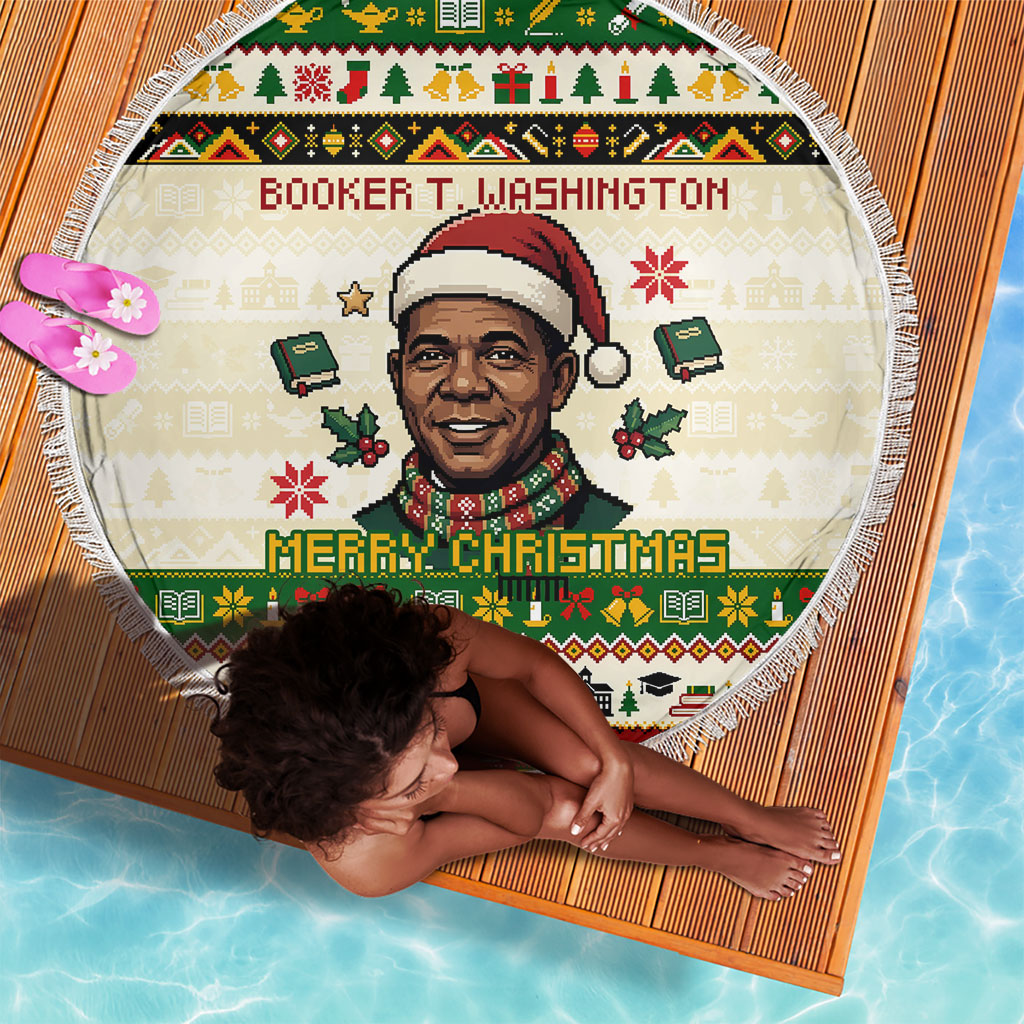 Booker T. Washington Christmas Santa Beach Blanket Black History Ugly Pixel Pattern