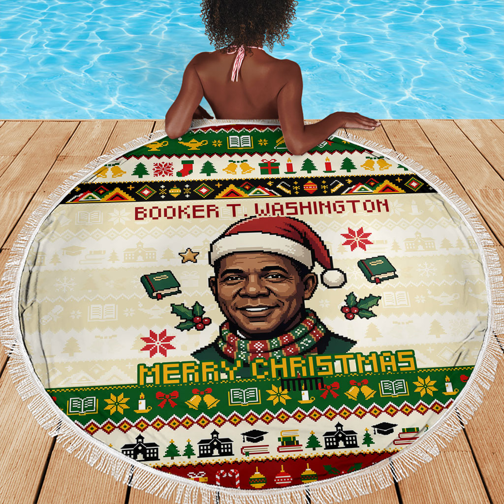 Booker T. Washington Christmas Santa Beach Blanket Black History Ugly Pixel Pattern