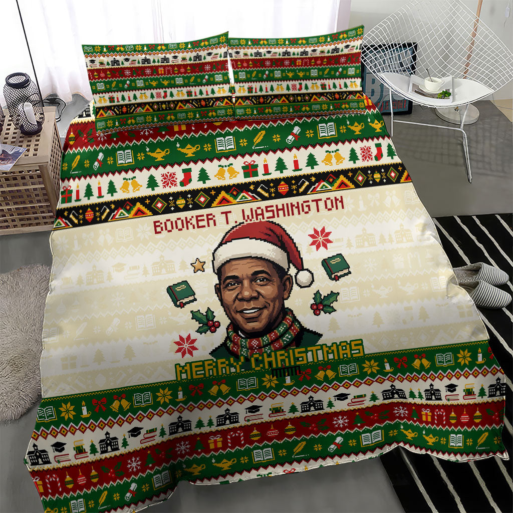 Booker T. Washington Christmas Santa Bedding Set Black History Ugly Pixel Pattern