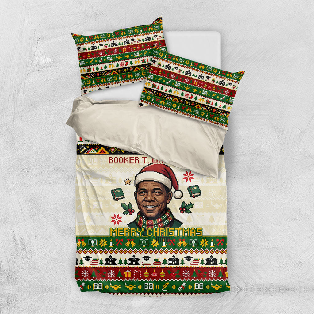 Booker T. Washington Christmas Santa Bedding Set Black History Ugly Pixel Pattern