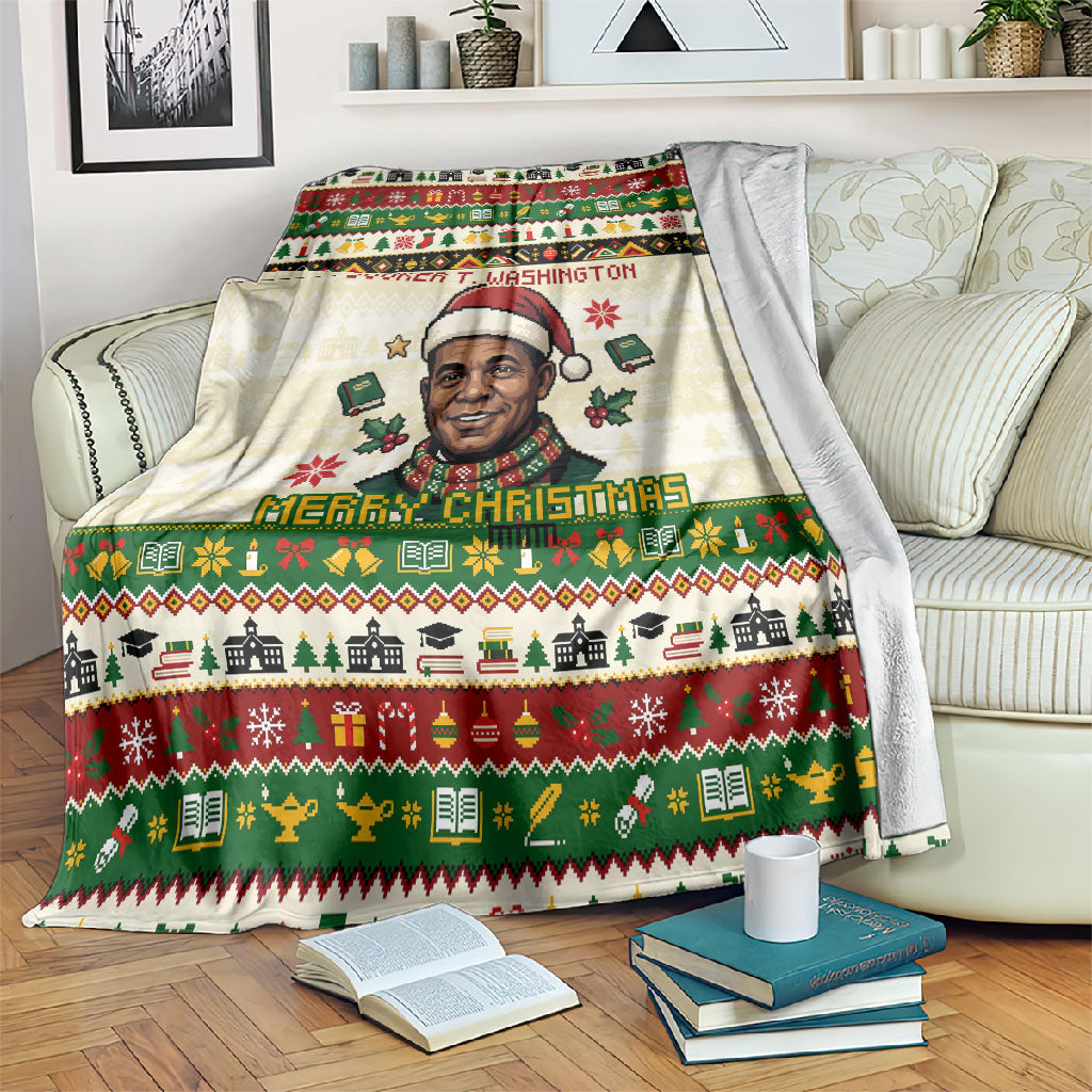 Booker T. Washington Christmas Santa Blanket Black History Ugly Pixel Pattern