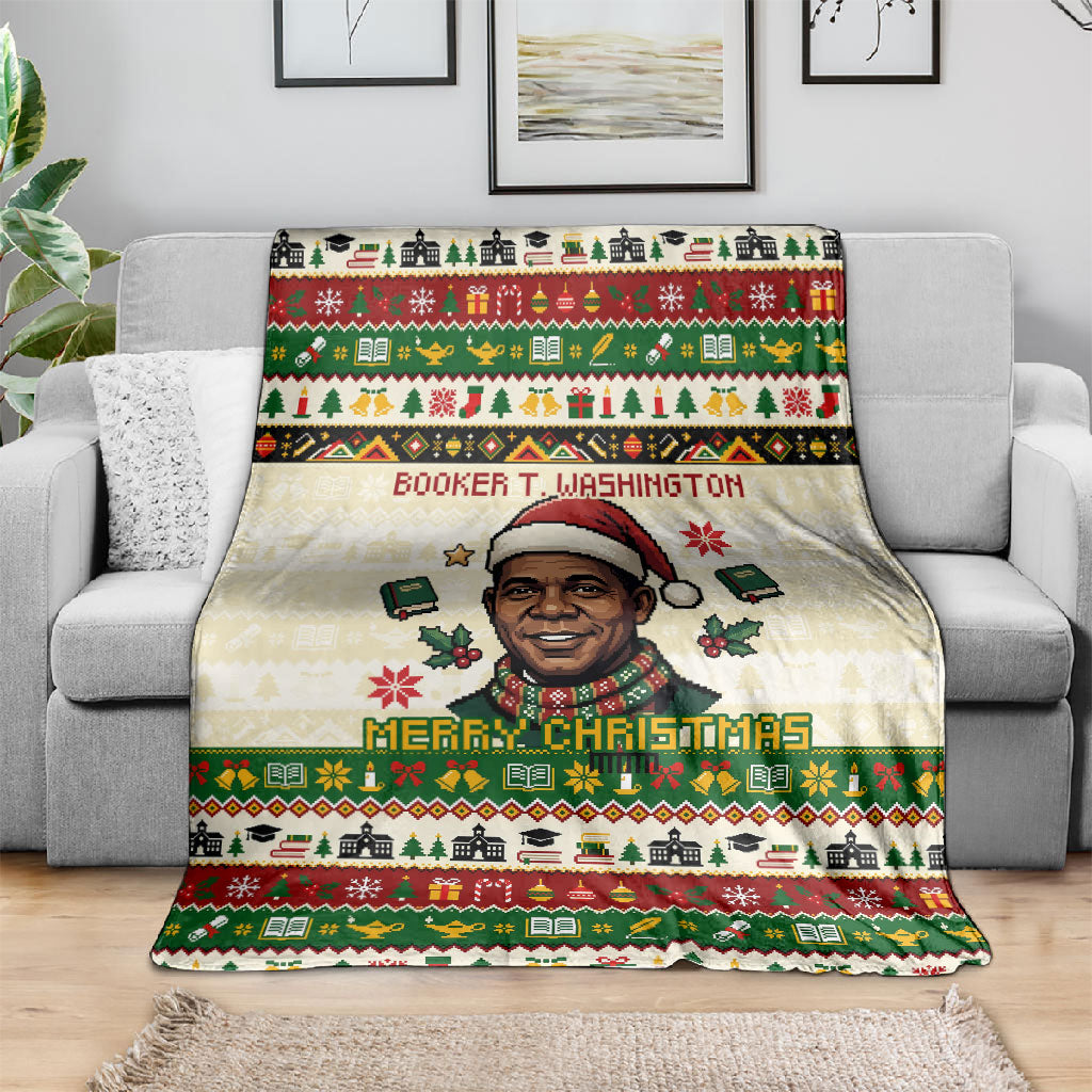 Booker T. Washington Christmas Santa Blanket Black History Ugly Pixel Pattern