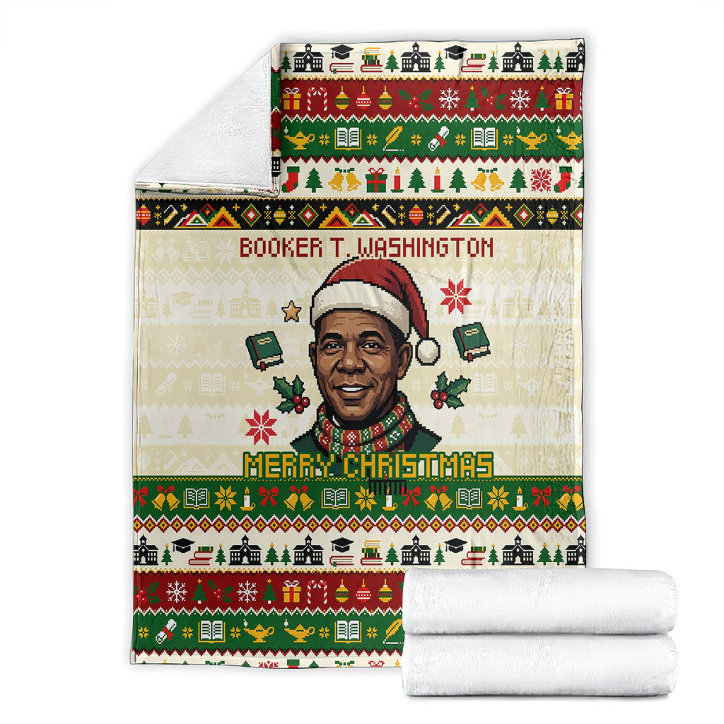 Booker T. Washington Christmas Santa Blanket Black History Ugly Pixel Pattern