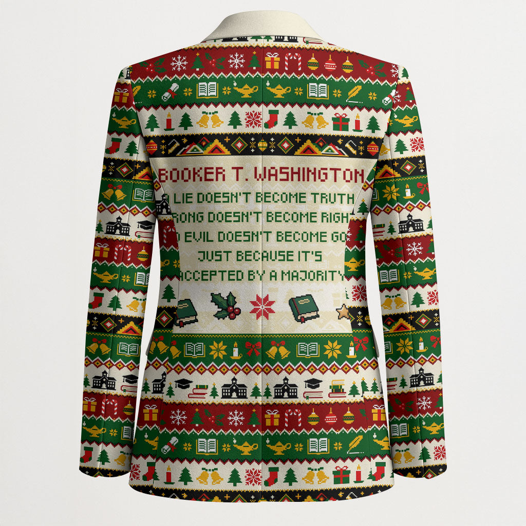 Booker T. Washington Christmas Santa Blazer Black History Ugly Pixel Pattern