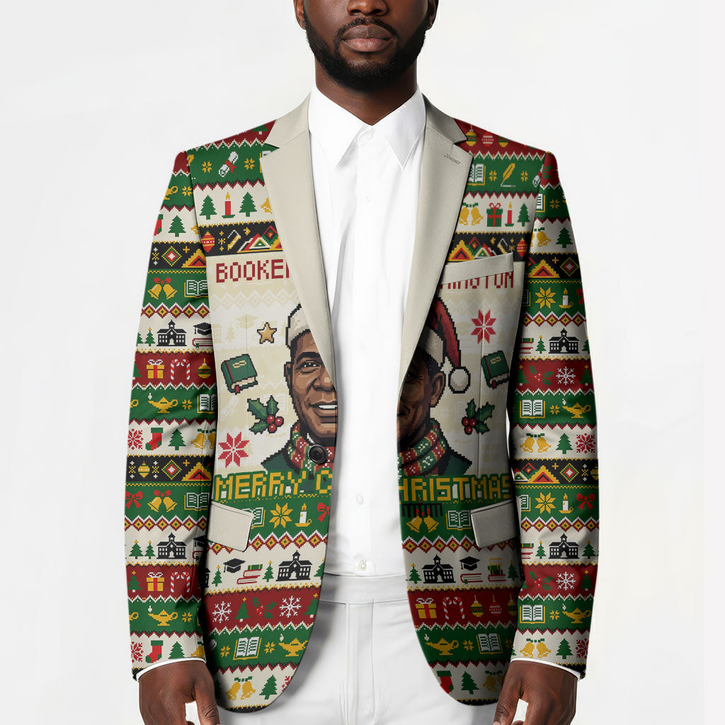Booker T. Washington Christmas Santa Blazer Black History Ugly Pixel Pattern