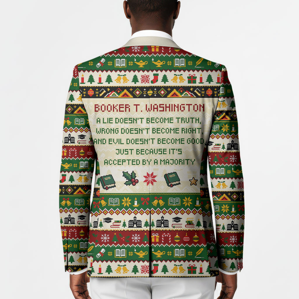 Booker T. Washington Christmas Santa Blazer Black History Ugly Pixel Pattern