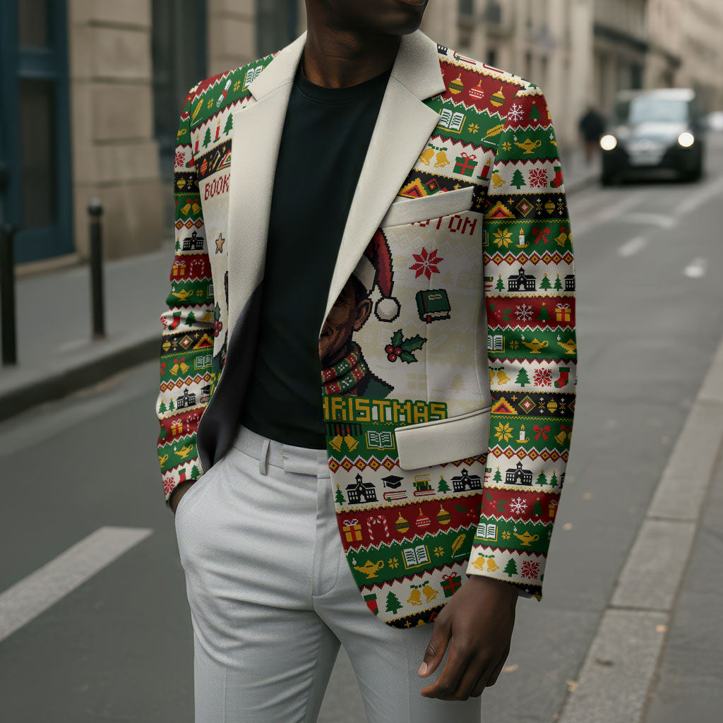 Booker T. Washington Christmas Santa Blazer Black History Ugly Pixel Pattern