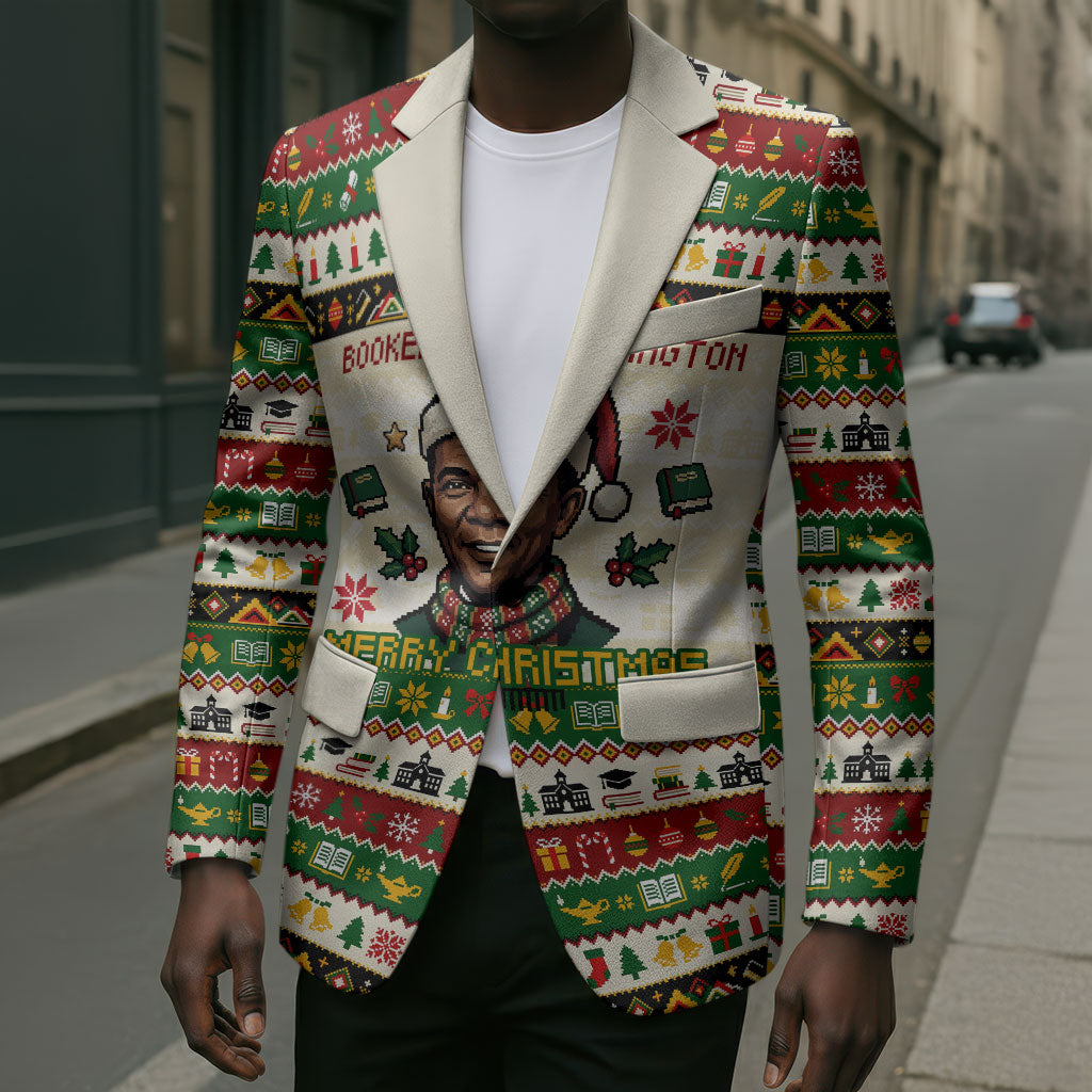 Booker T. Washington Christmas Santa Blazer Black History Ugly Pixel Pattern