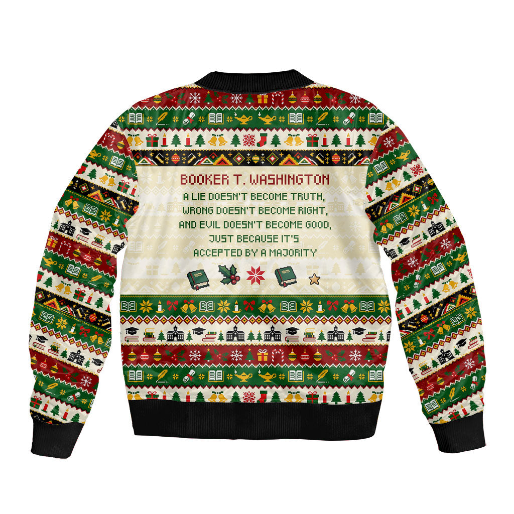 Booker T. Washington Christmas Santa Bomber Jacket Black History Ugly Pixel Pattern