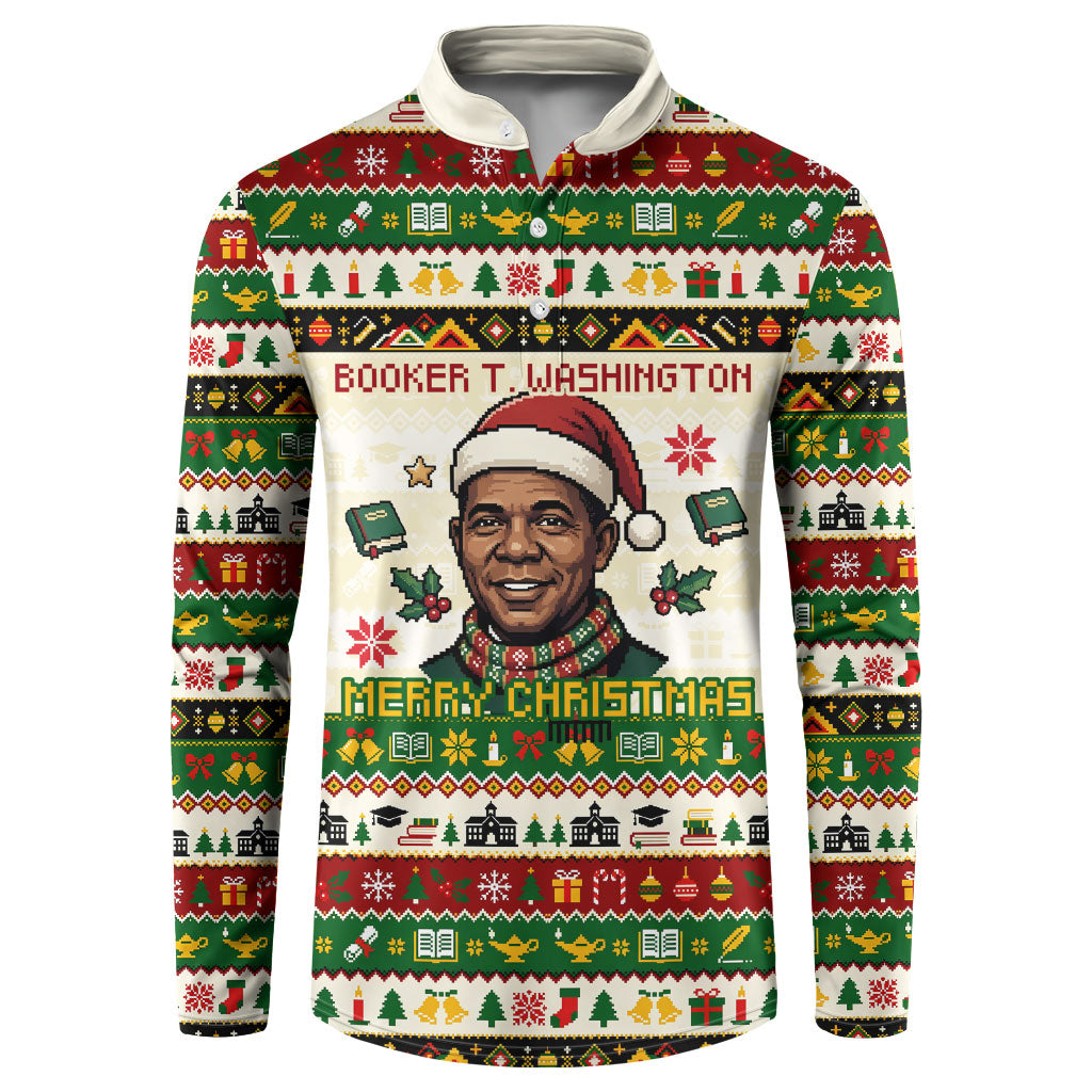 Booker T. Washington Christmas Santa Button Sweatshirt Black History Ugly Pixel Pattern