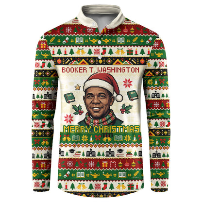Booker T. Washington Christmas Santa Button Sweatshirt Black History Ugly Pixel Pattern