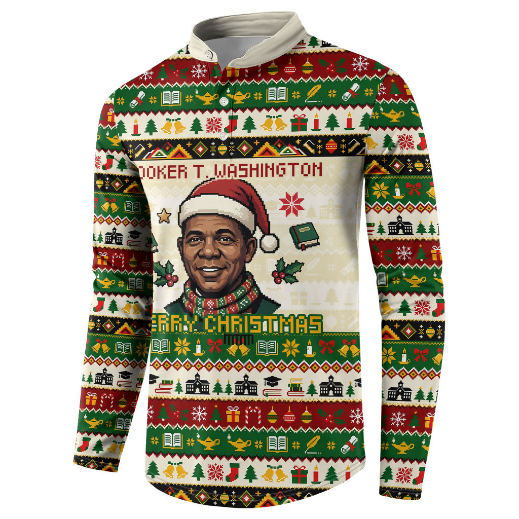 Booker T. Washington Christmas Santa Button Sweatshirt Black History Ugly Pixel Pattern