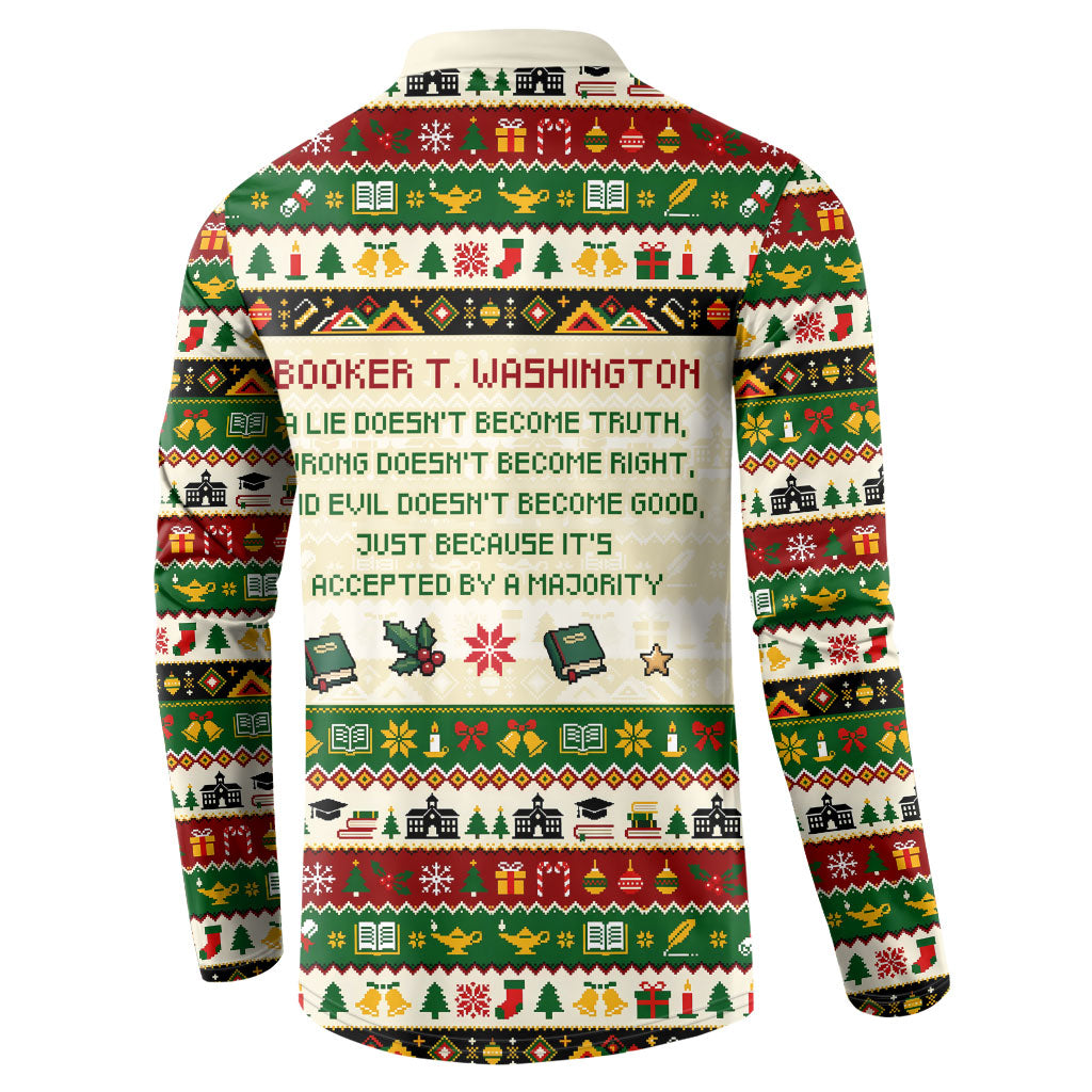 Booker T. Washington Christmas Santa Button Sweatshirt Black History Ugly Pixel Pattern