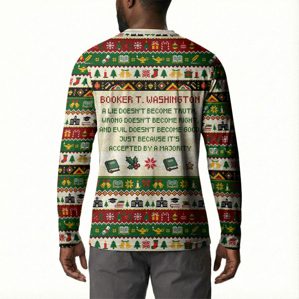 Booker T. Washington Christmas Santa Button Sweatshirt Black History Ugly Pixel Pattern