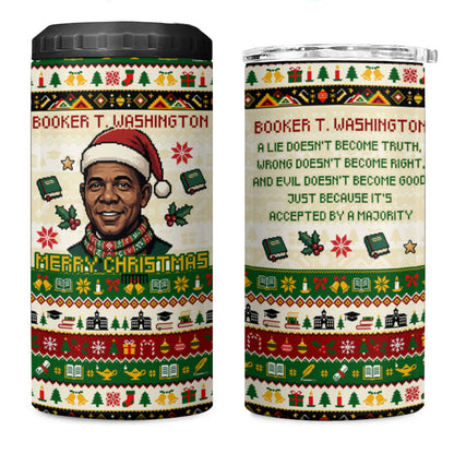 Booker T. Washington Christmas Santa 4 in 1 Can Cooler Tumbler Black History Ugly Pixel Pattern