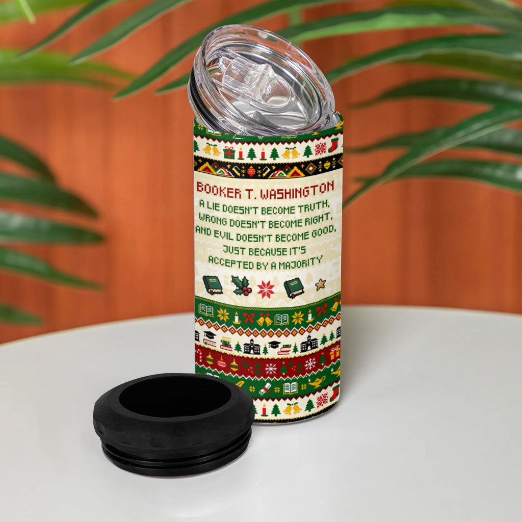 Booker T. Washington Christmas Santa 4 in 1 Can Cooler Tumbler Black History Ugly Pixel Pattern