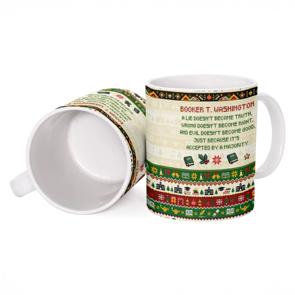 Booker T. Washington Christmas Santa Ceramic Mug Black History Ugly Pixel Pattern