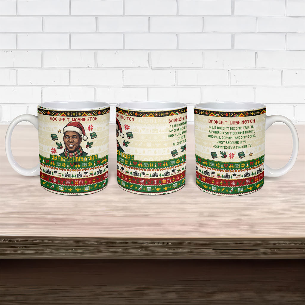 Booker T. Washington Christmas Santa Ceramic Mug Black History Ugly Pixel Pattern