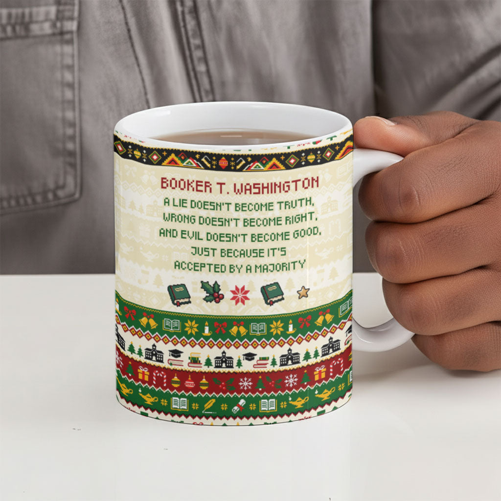 Booker T. Washington Christmas Santa Ceramic Mug Black History Ugly Pixel Pattern