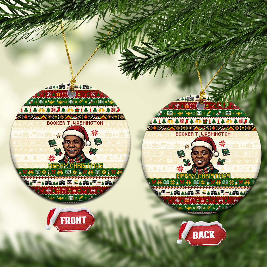 Booker T. Washington Christmas Santa Ceramic Ornament Black History Ugly Pixel Pattern