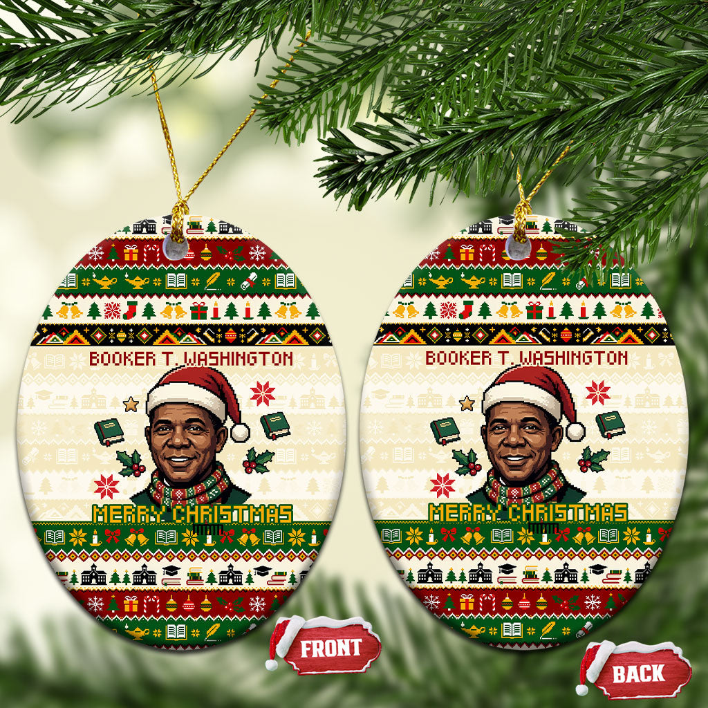 Booker T. Washington Christmas Santa Ceramic Ornament Black History Ugly Pixel Pattern