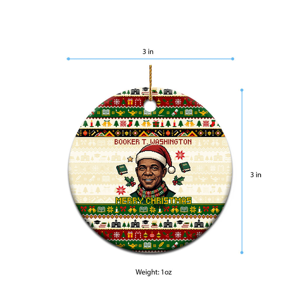 Booker T. Washington Christmas Santa Ceramic Ornament Black History Ugly Pixel Pattern