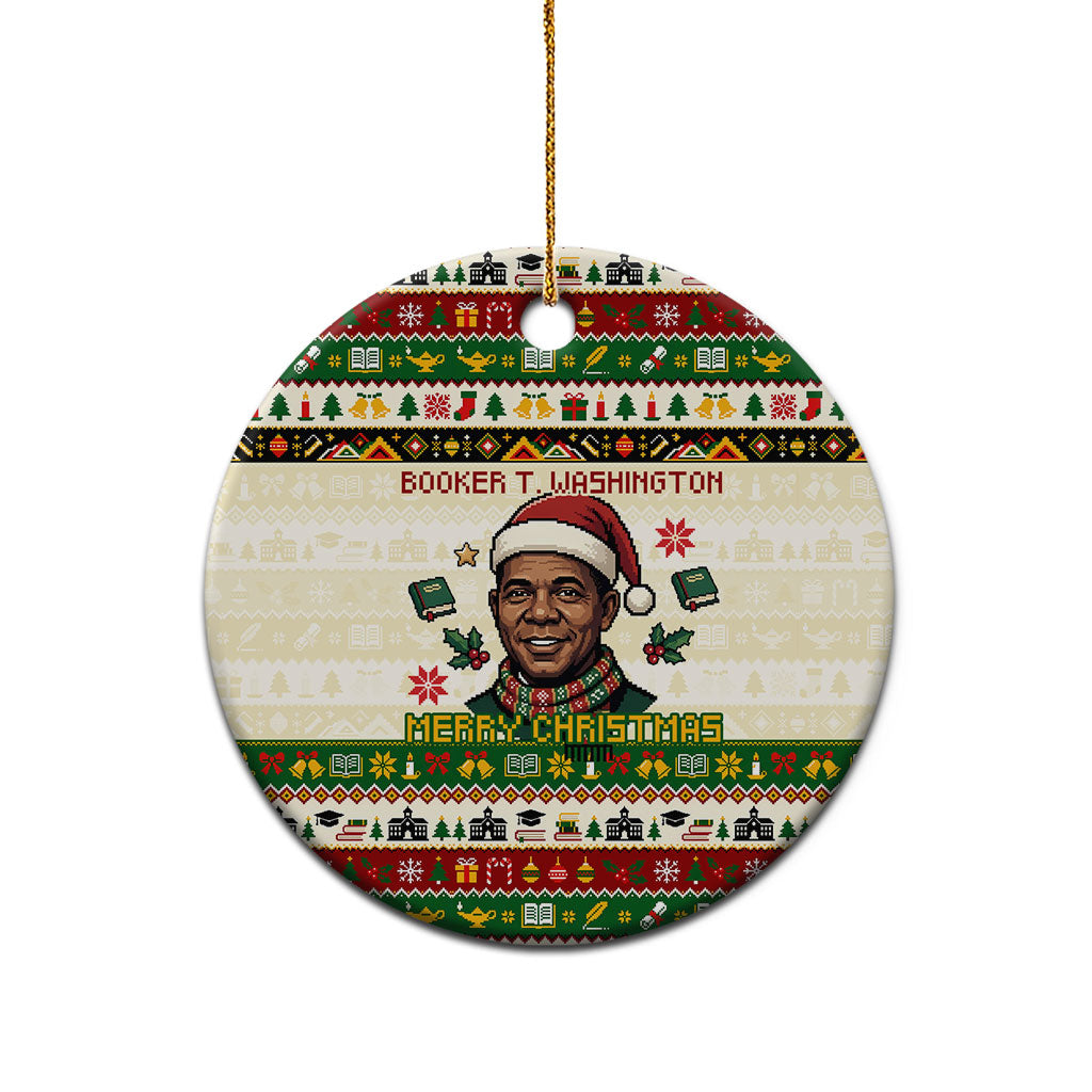 Booker T. Washington Christmas Santa Ceramic Ornament Black History Ugly Pixel Pattern