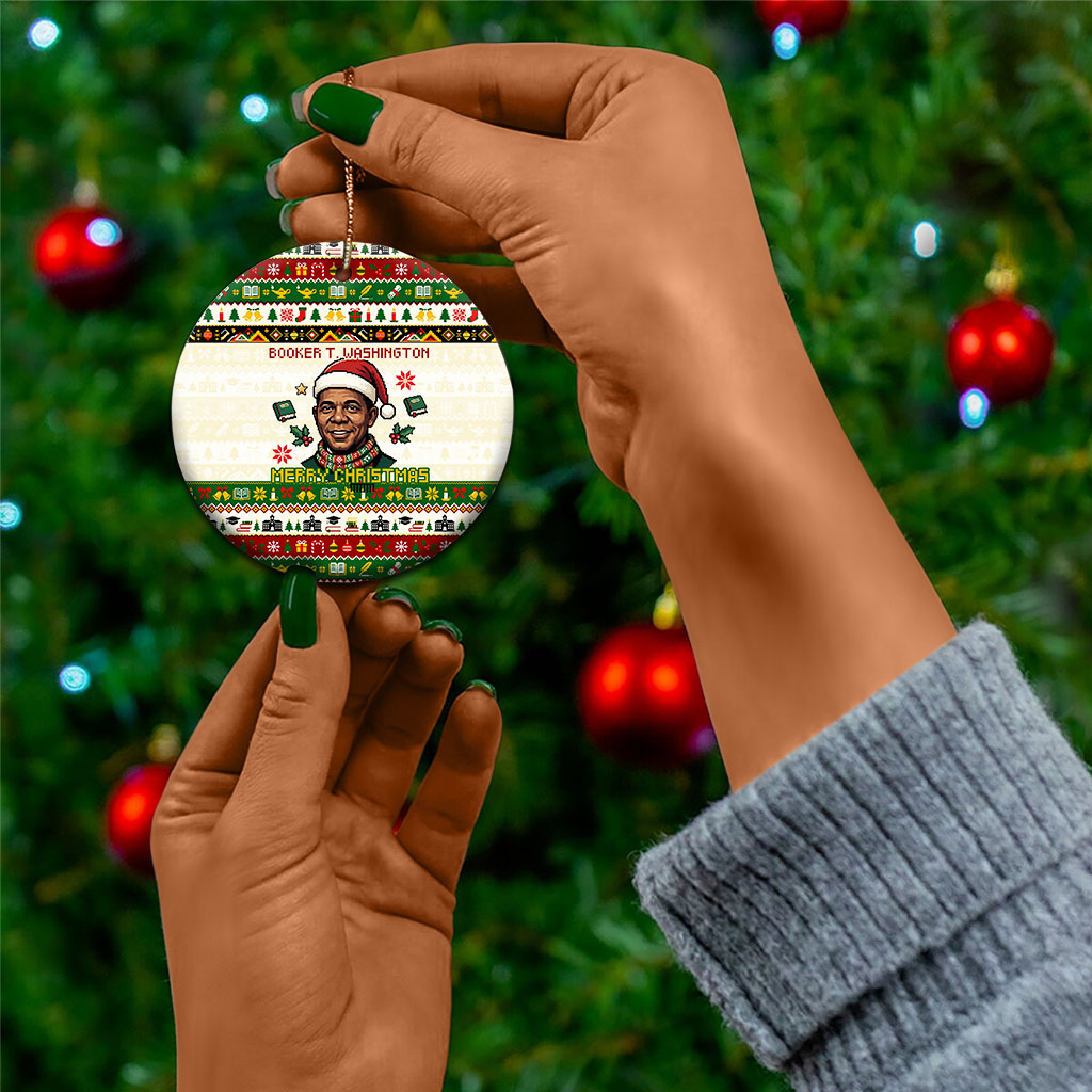 Booker T. Washington Christmas Santa Ceramic Ornament Black History Ugly Pixel Pattern