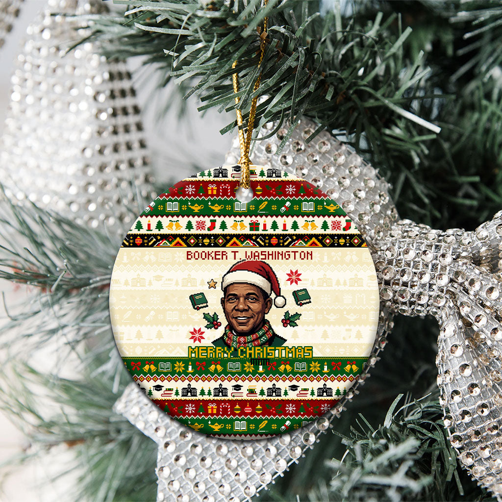 Booker T. Washington Christmas Santa Ceramic Ornament Black History Ugly Pixel Pattern