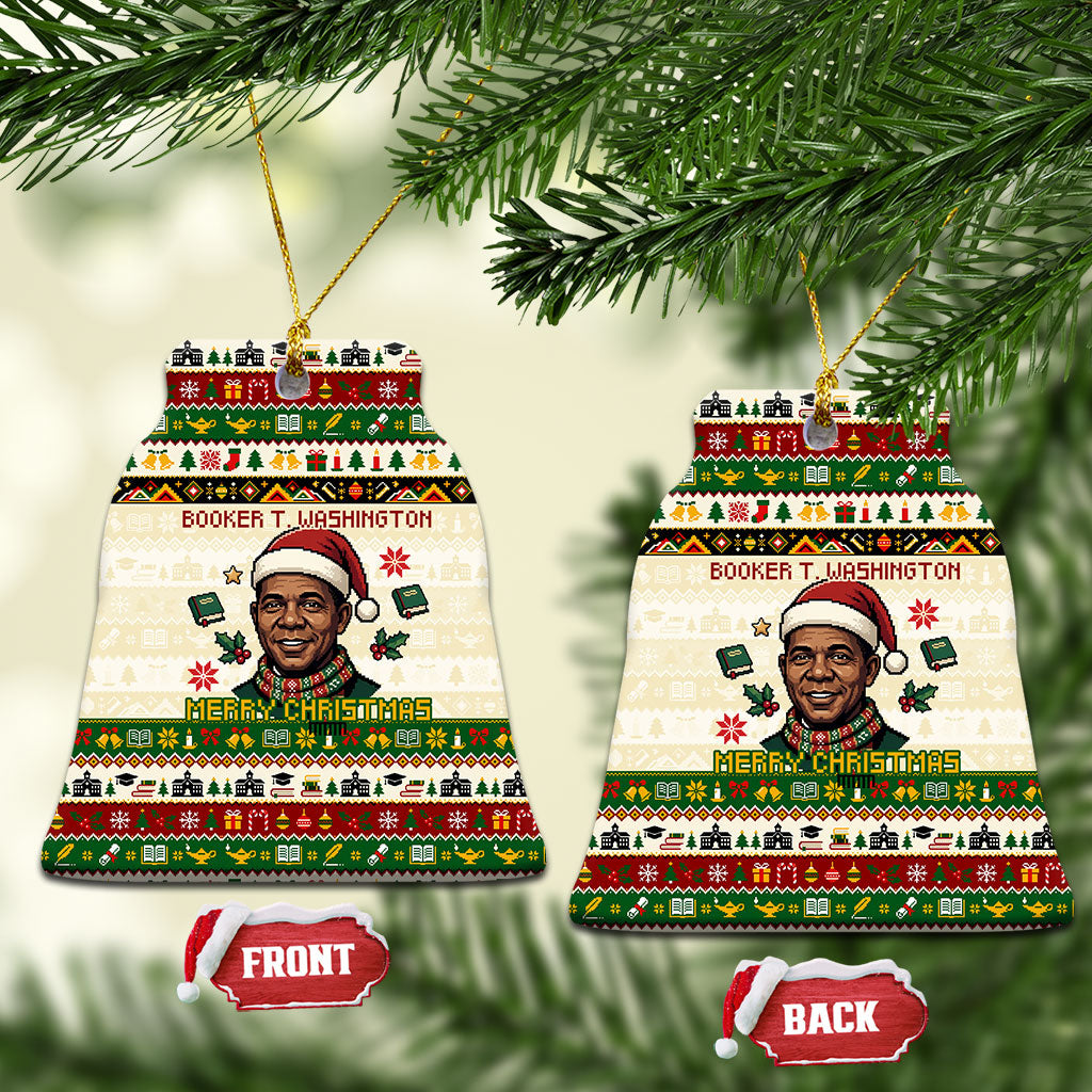 Booker T. Washington Christmas Santa Ceramic Ornament Black History Ugly Pixel Pattern