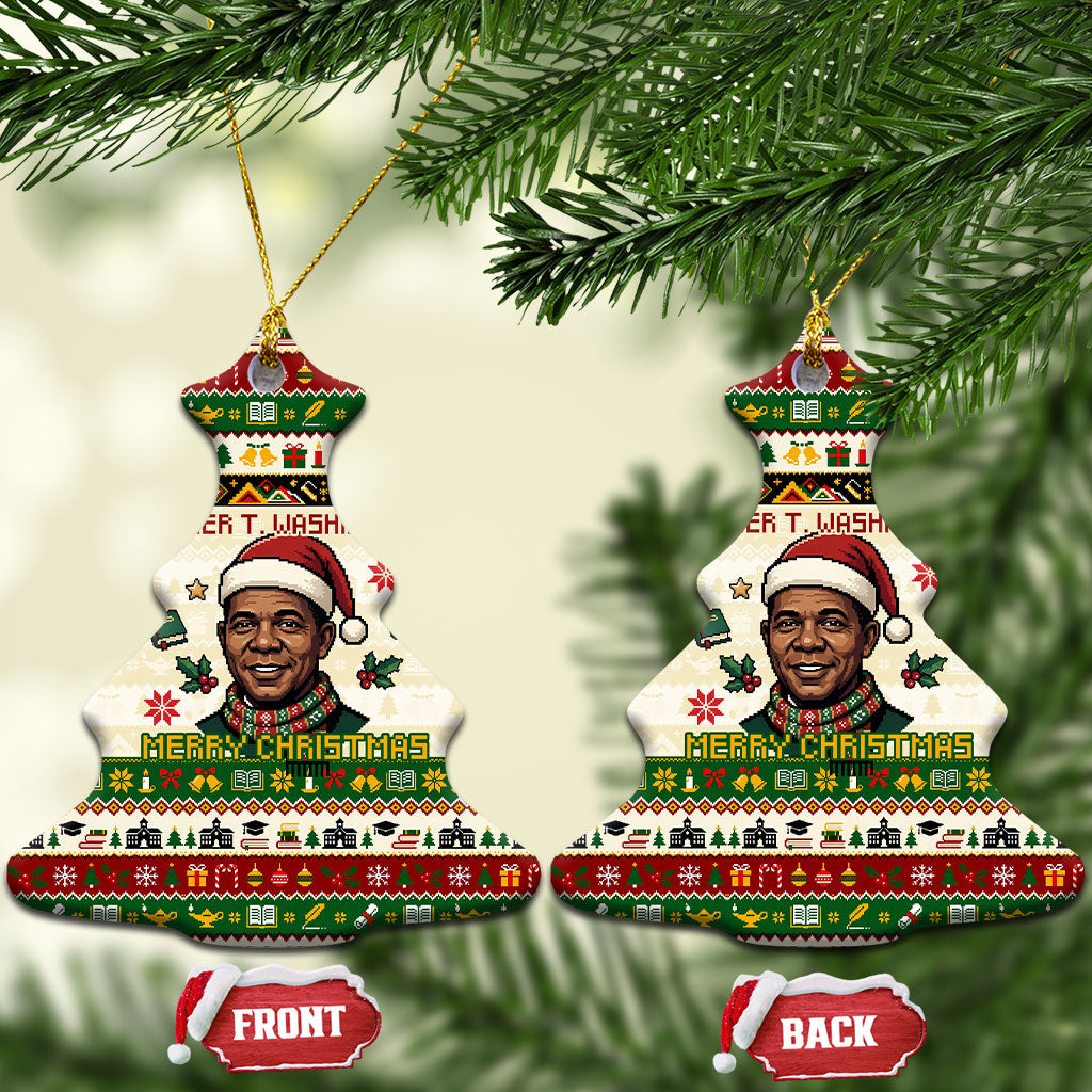 Booker T. Washington Christmas Santa Ceramic Ornament Black History Ugly Pixel Pattern
