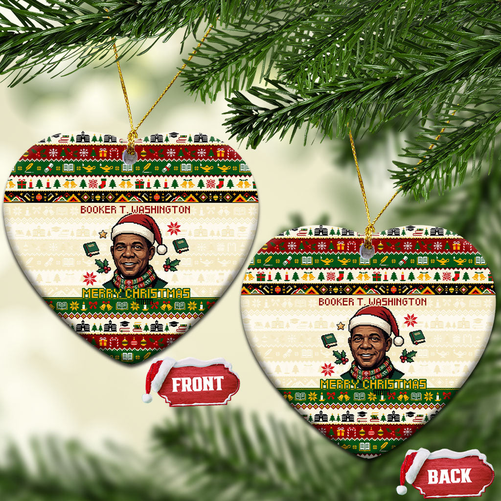 Booker T. Washington Christmas Santa Ceramic Ornament Black History Ugly Pixel Pattern