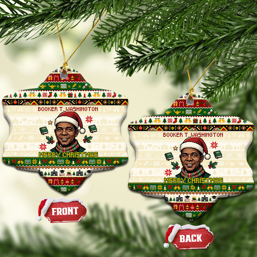 Booker T. Washington Christmas Santa Ceramic Ornament Black History Ugly Pixel Pattern