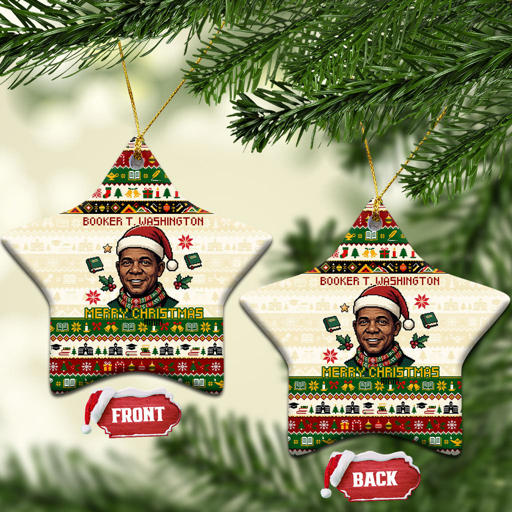 Booker T. Washington Christmas Santa Ceramic Ornament Black History Ugly Pixel Pattern