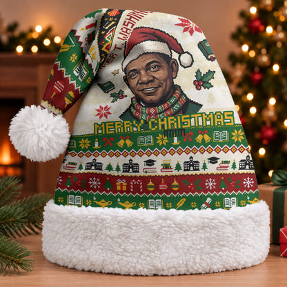 Booker T. Washington Christmas Santa Christmas Santa Hat Black History Ugly Pixel Pattern