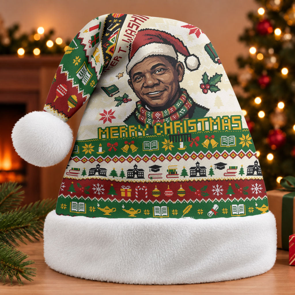 Booker T. Washington Christmas Santa Christmas Santa Hat Black History Ugly Pixel Pattern