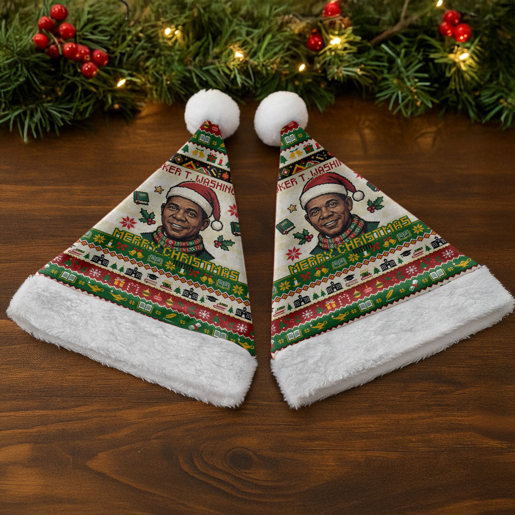 Booker T. Washington Christmas Santa Christmas Santa Hat Black History Ugly Pixel Pattern