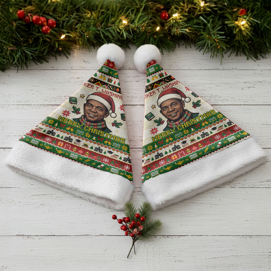 Booker T. Washington Christmas Santa Christmas Santa Hat Black History Ugly Pixel Pattern