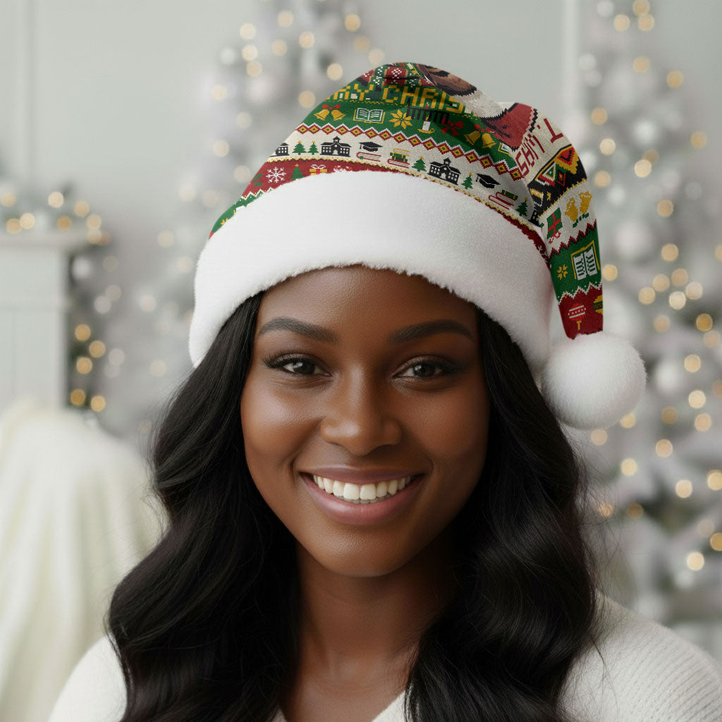 Booker T. Washington Christmas Santa Christmas Santa Hat Black History Ugly Pixel Pattern