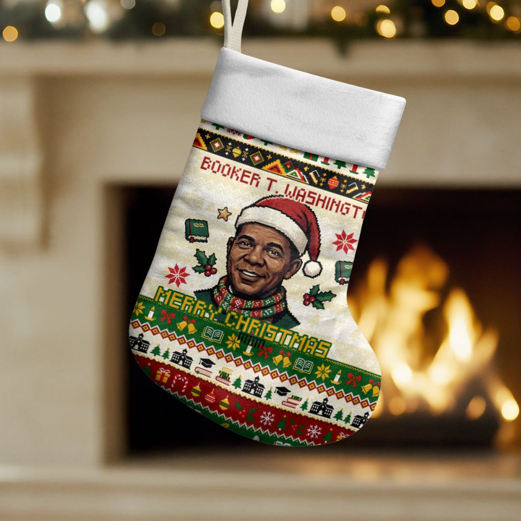 Booker T. Washington Christmas Santa Christmas Stocking Black History Ugly Pixel Pattern