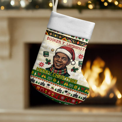 Booker T. Washington Christmas Santa Christmas Stocking Black History Ugly Pixel Pattern
