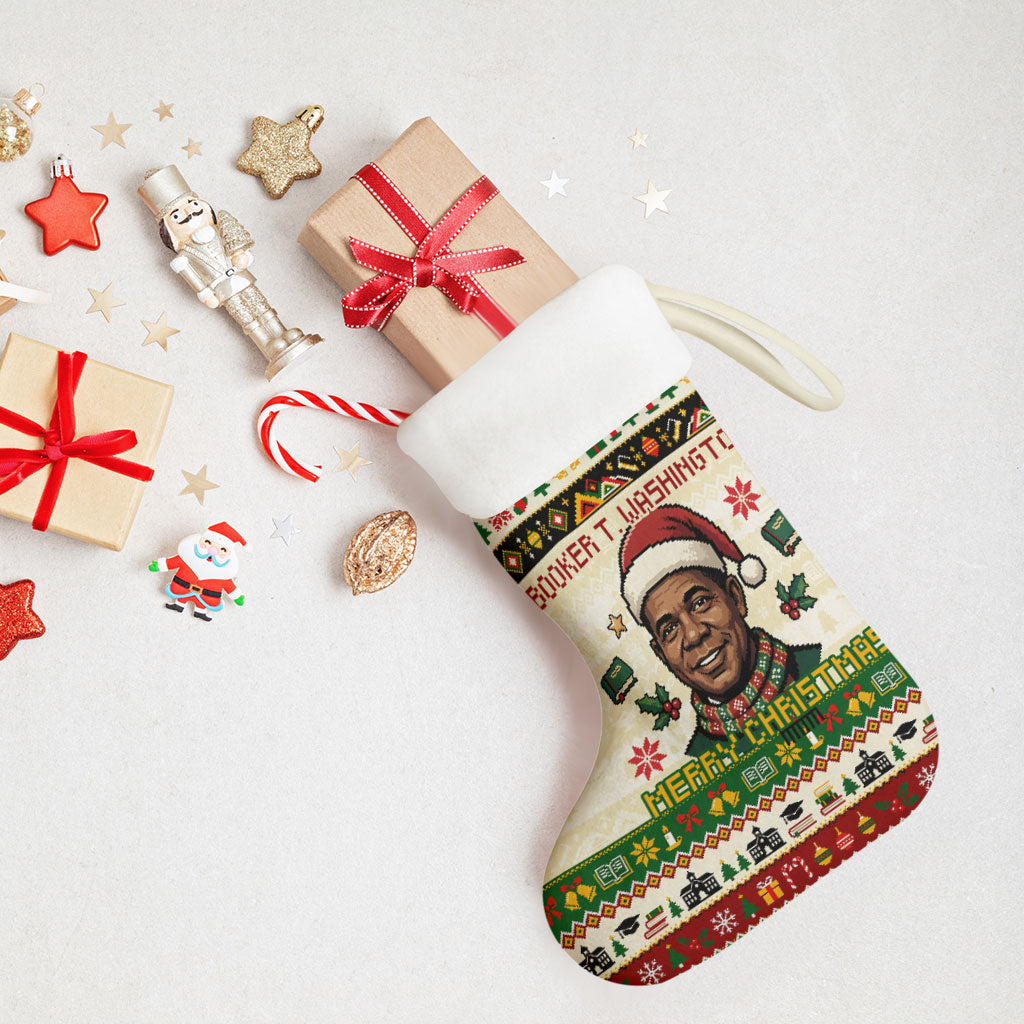Booker T. Washington Christmas Santa Christmas Stocking Black History Ugly Pixel Pattern
