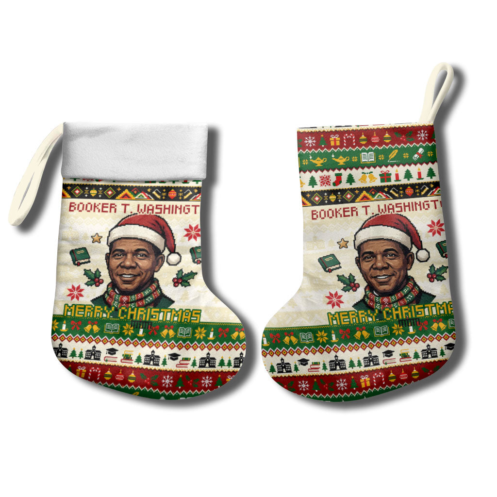 Booker T. Washington Christmas Santa Christmas Stocking Black History Ugly Pixel Pattern