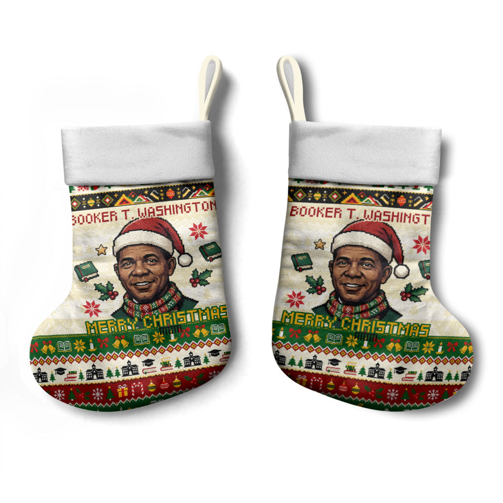 Booker T. Washington Christmas Santa Christmas Stocking Black History Ugly Pixel Pattern