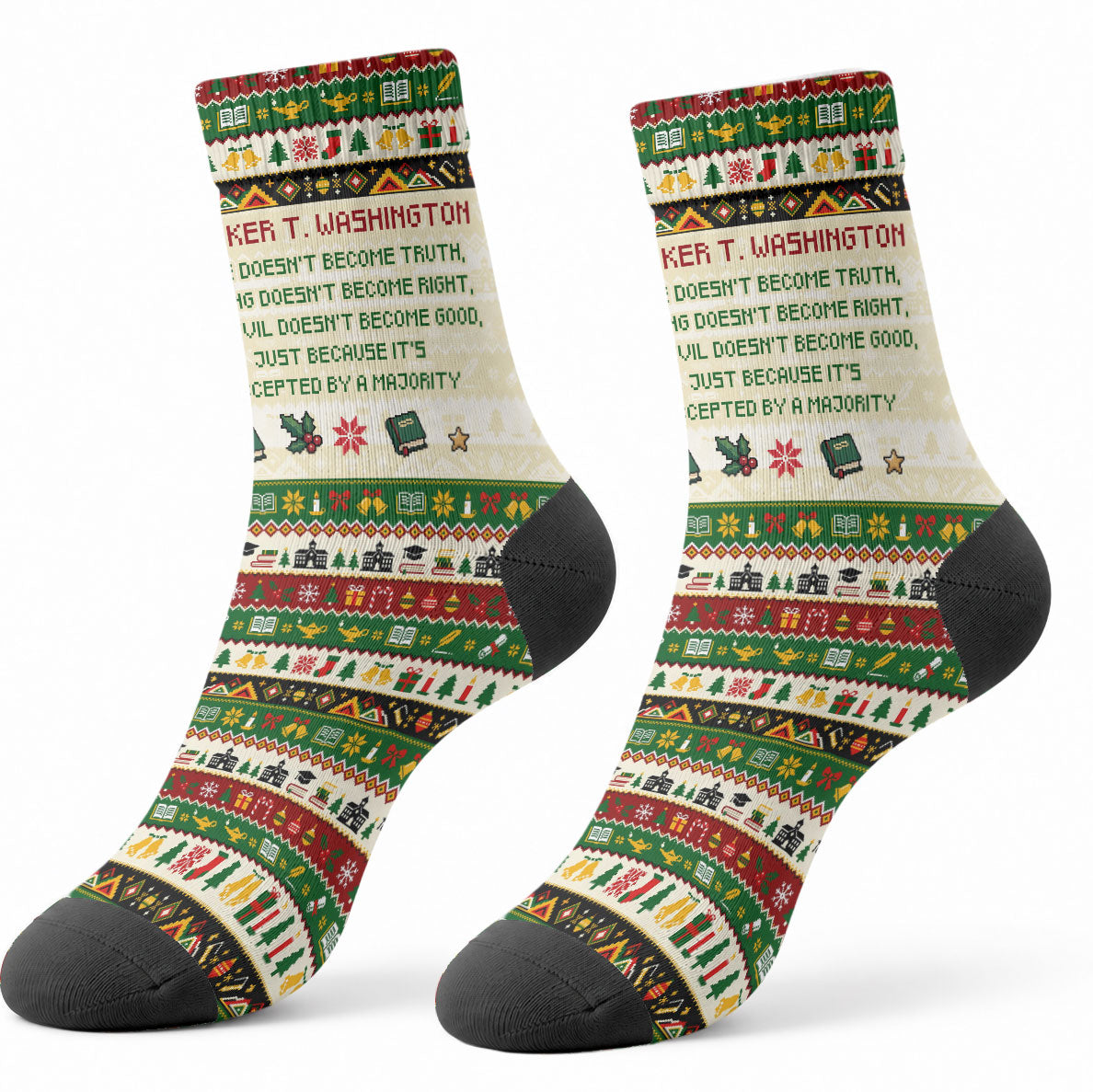 Booker T. Washington Christmas Santa Crew Socks Black History Ugly Pixel Pattern